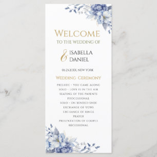 Elegant Dusty Blue and Gold Floral Wedding Programme
