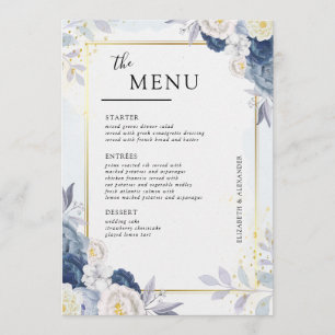 Elegant Dusty Blue and Gold Floral Wedding Table  Menu