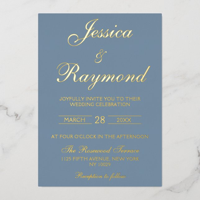 Elegant Dusty Blue and Gold Foil Wedding (Front)