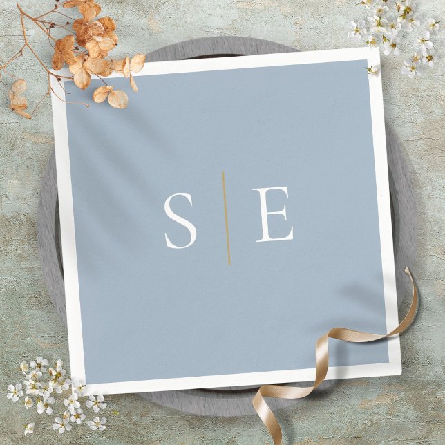 Elegant Dusty Blue And Gold Monogram Minimalist Napkin (Elegant Dusty Blue And Gold Monogram Minimalist Napkins)