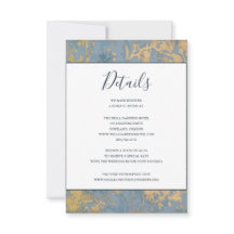 Elegant Dusty Blue and Gold Wedding Details Card