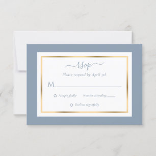 Elegant Dusty Blue and Gold Wedding RSVP Card
