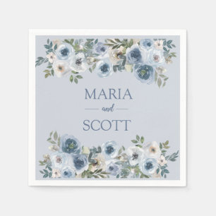 Elegant Dusty Blue And Grey Floral Wedding Napkin
