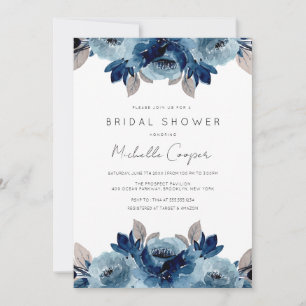 Elegant Dusty Blue and Navy Floral Invitation