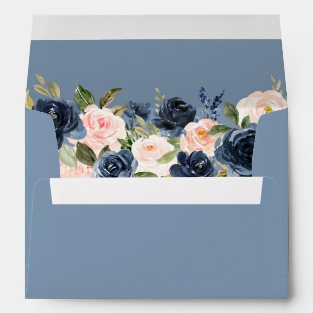 Elegant Dusty Blue and Pink Blush Floral Wedding Envelope (Back (Bottom))
