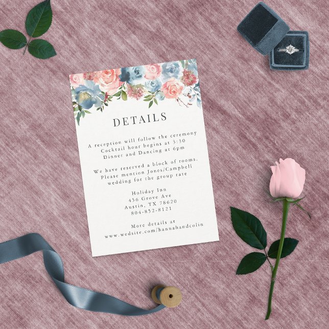 Elegant Dusty Blue and Rose Floral Swag Enclosure Card (Creator Uploaded)