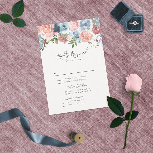 Elegant Dusty Blue and Rose Floral Swag RSVP Card (Creator Uploaded)