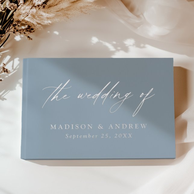Elegant Dusty Blue and Silver Calligraphy Wedding Guest Book (Creator Uploaded)