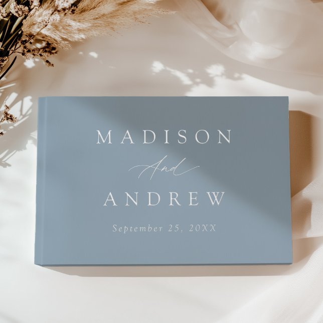 Elegant Dusty Blue and Silver Calligraphy Wedding Guest Book (Creator Uploaded)