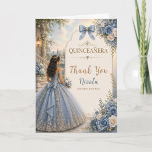 Elegant Dusty Blue and Silver Quince Thank You Card