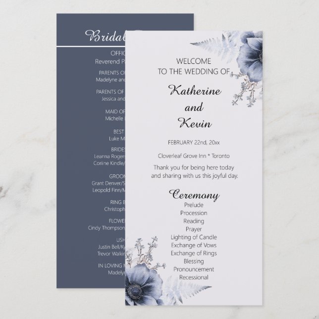 Elegant Dusty Blue and White Floral Wedding  (Front/Back)
