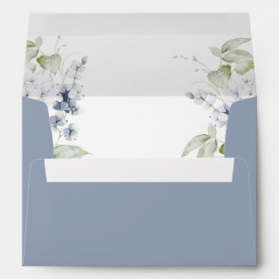 Elegant Dusty Blue and White Floral Wedding Envelope