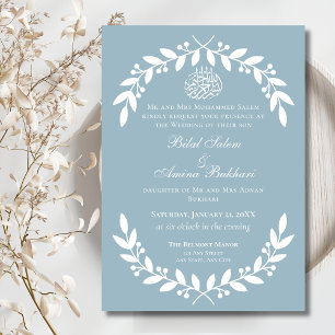 Elegant Dusty Blue and White Leaf Islamic Wedding Invitation