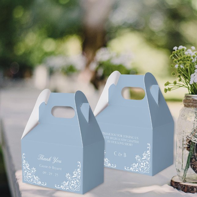 Elegant Dusty Blue and White Wedding Thank You Favour Box (elegant simple blue and white wedding thank you gift favor boxes for wedding party bridal or welcome)