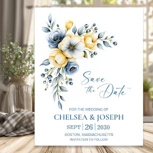 Elegant Dusty Blue and Yellow Floral Wedding Save The Date