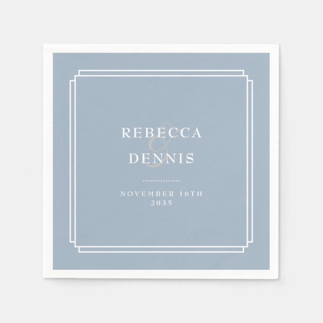 Elegant Dusty Blue Art Deco Wedding Napkin (Front)
