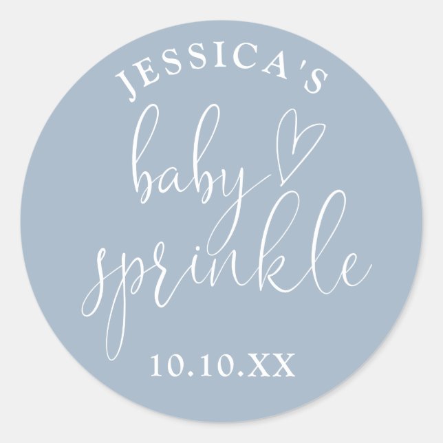 Elegant Dusty Blue Baby Sprinkle Shower Favour Classic Round Sticker (Front)