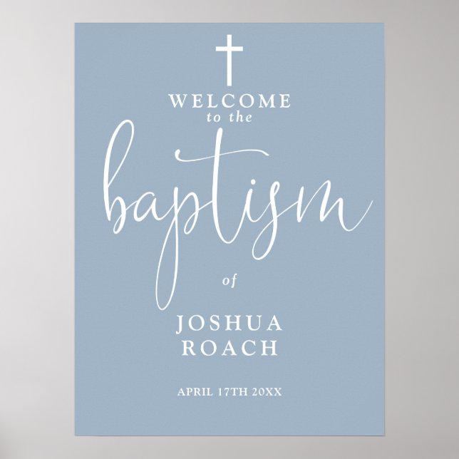Elegant Dusty Blue Baptism Welcome Sign (Front)