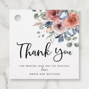 Elegant Dusty Blue Blissful Floral, Thank You Favour Tags