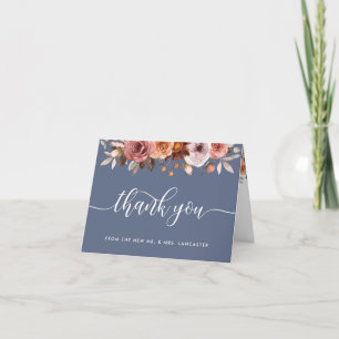 Elegant Dusty Blue, Blush and Burgundy Floral Thank You Card