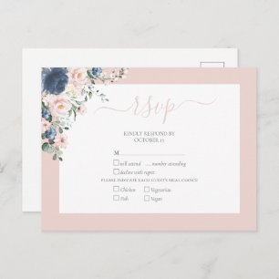 Elegant Dusty Blue Blush Lace Script RSVP Invitation Postcard