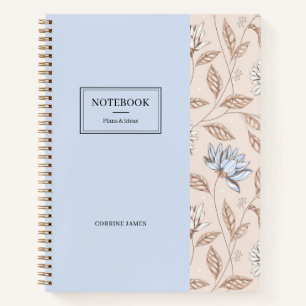 Elegant Dusty Blue Blush Pink Floral Pattern Notebook