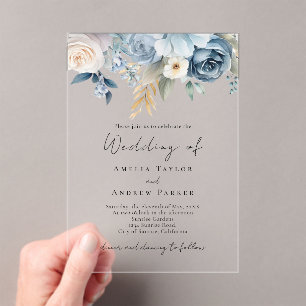 Elegant Dusty Blue Blush Pink Floral Wedding Acrylic Invitations