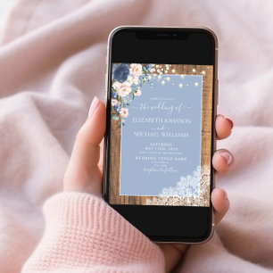 Elegant Dusty Blue Blush Rustic Wood Lace Script Invitation