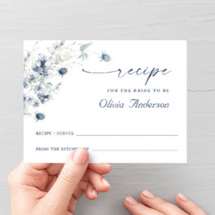 Elegant Dusty Blue Boho Bridal Shower Recipe Card