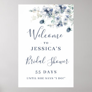 Elegant Dusty Blue Boho Bridal Shower Welcome Sign