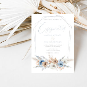 Elegant Dusty Blue Boho Engagement Party Invitation