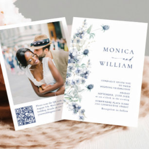 Elegant Dusty Blue Boho Winter Foliage Wedding Invitation