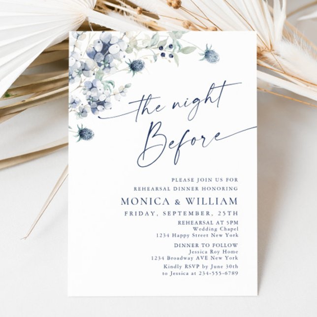 Elegant Dusty Blue Boho Winter Rehearsal Dinner Invitation (Creator Uploaded)