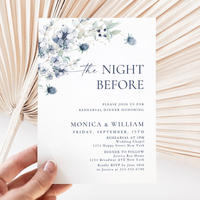 Elegant Dusty Blue Boho Winter Rehearsal Dinner Invitation (Creator Uploaded)