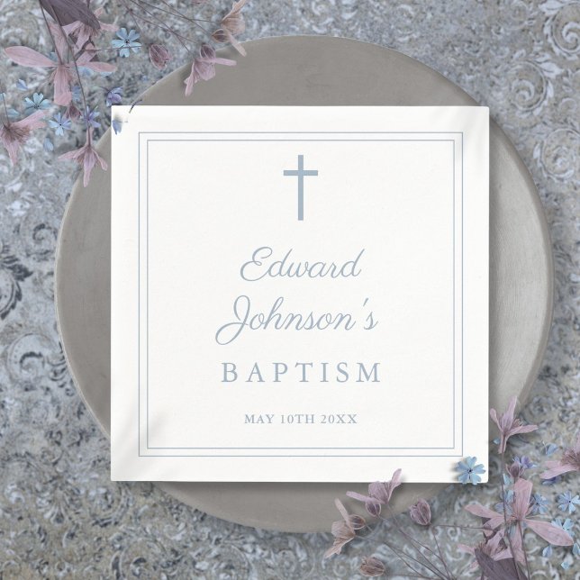 Elegant Dusty Blue Border Baptism Napkin (Elegant Dusty Blue Border Baptism Napkins)