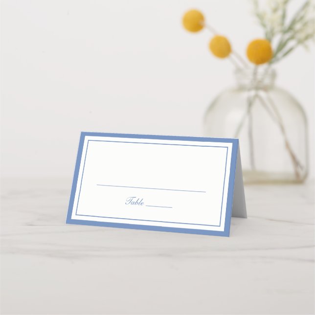 Elegant Dusty Blue Border Frame Wedding  Place Card (Front)
