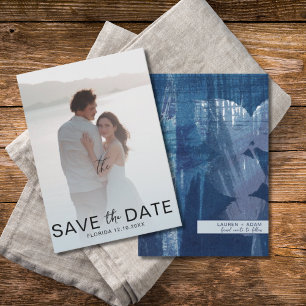 Elegant Dusty Blue Botanica & Photo Save the Date 