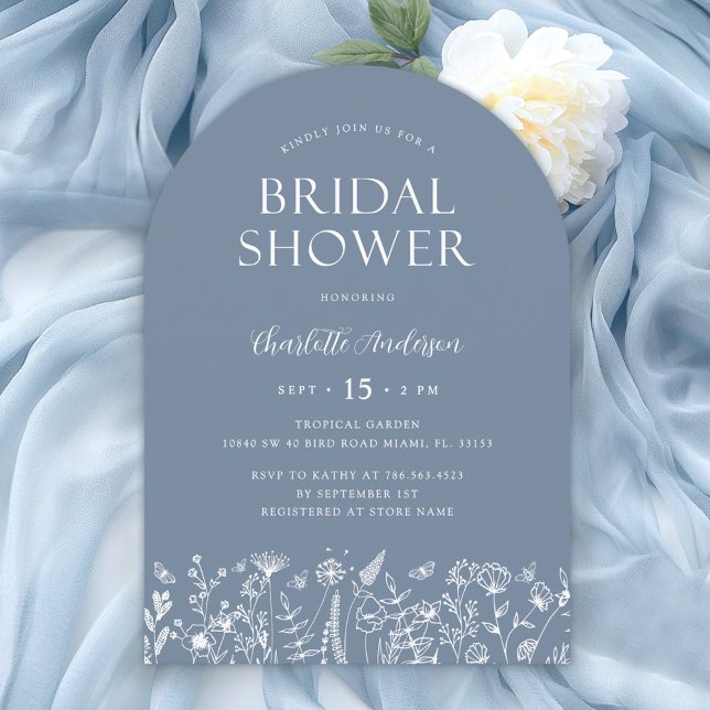 Elegant Dusty Blue Botanical Bridal Shower  Invitation (Creator Uploaded)