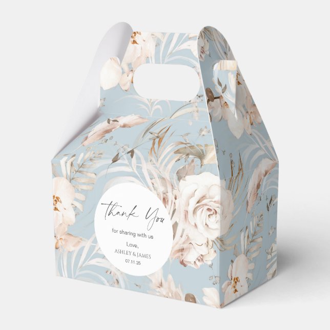 Elegant dusty blue botanical floral garden wedding favour box (Front Side)