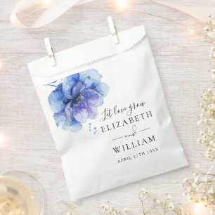 Elegant Dusty Blue Botanical Flower Seed Wedding Favour Bags