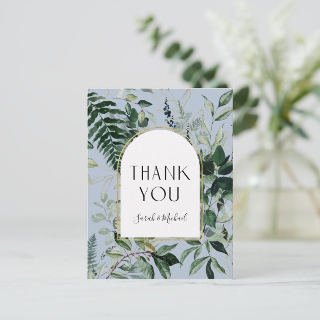 Elegant Dusty Blue Botanical foliage thank you Postcard (Standing Front)