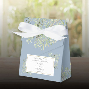 Elegant Dusty Blue Botanical Greenery Wedding Favour Box