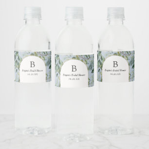 Elegant Dusty Blue Botanical Greenery wedding Water Bottle Label