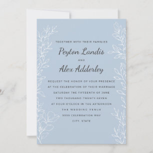 Elegant Dusty Blue Botanical Line Art Wedding Invitation