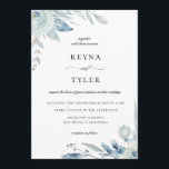 Elegant Dusty Blue Botanical Wedding Invitation<br><div class="desc">Beautiful dusty blue botanical watercolor flowers and soft foliage,  wedding invitation. Back of card features solid pastel illusion blue colour.  Elegant and classic typography design style.</div>