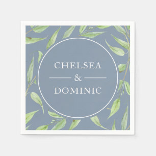 Elegant Dusty Blue Botanical Wedding Napkin