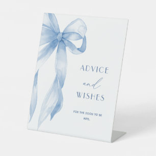 Elegant Dusty Blue Bow Advice & Wishes Pedestal Sign