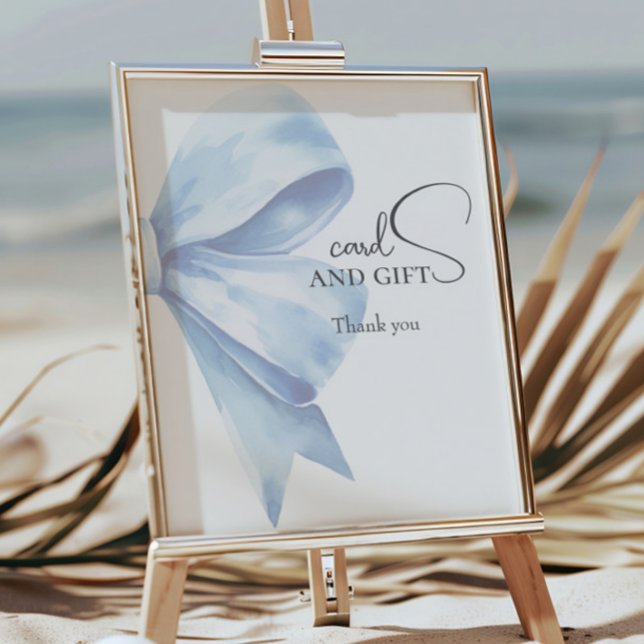 Elegant Dusty Blue Bow Baby Shower Cards And Gifts Poster (Creator Uploaded)