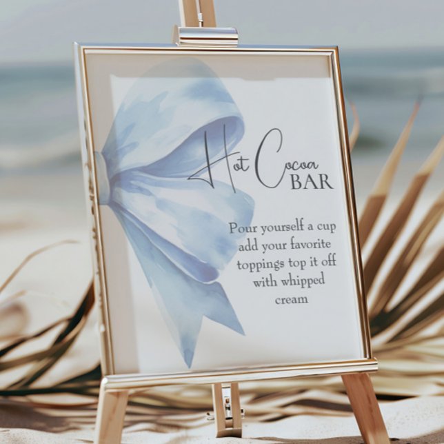 Elegant Dusty Blue Bow Baby Shower Hot Cocoa Bar Poster (Creator Uploaded)