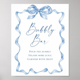 Elegant Dusty Blue Bow Bridal Shower Bubbly Bar Poster